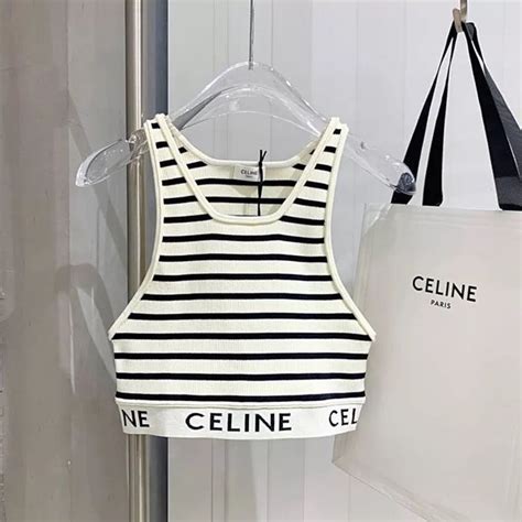 Women's CELINE black & white crop top size Large 